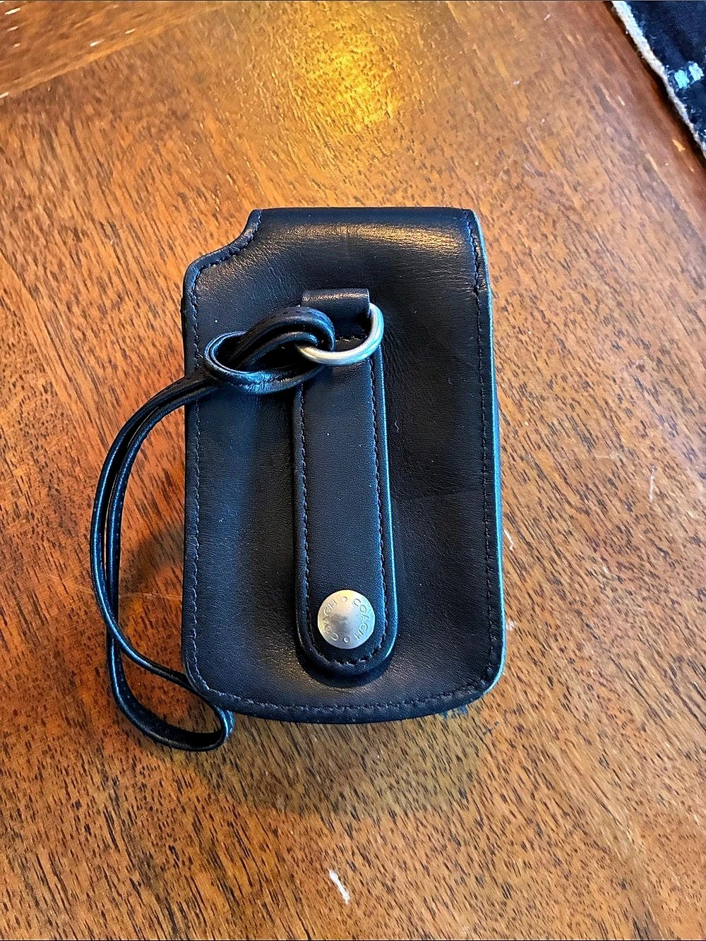 Coach Vintage Black Leather Flip Cell Phone Case Wristlet